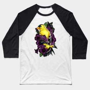 American Goldfinch Purple Orchids Baseball T-Shirt